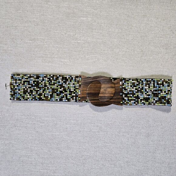 Unbranded Accessories - Belt Beaded Boho Locking Wood Clasp Y2K 32 Inch Brown Blue